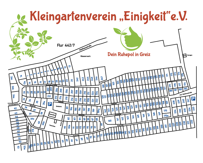 Lage- und Gartenplan des Kleingartenverein "Einigkeit" e.V. Greiz-Pohlitz